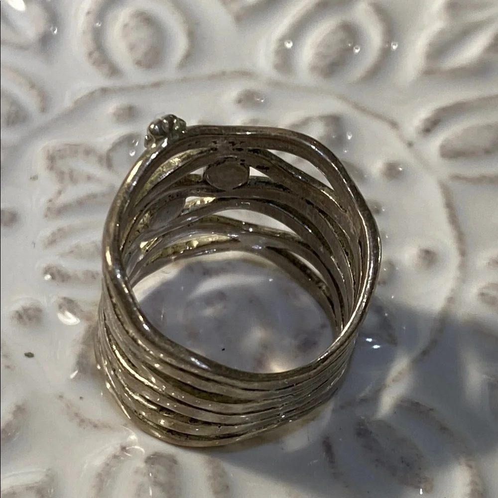 Vintage Israeli Sterling Silver Blue Fire Opal Wave Ring Size 6